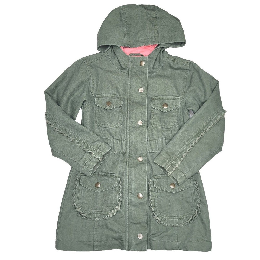 Cat and Jack Army Green Girls Jacket  Size XS (4/5yo) Cotton Blend Zipped Snaps